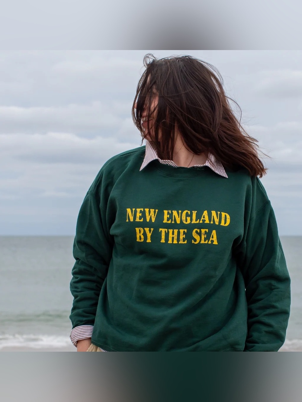 Firstport New England By The Sea Distressed Pullover Sweatshirt Large Preppy